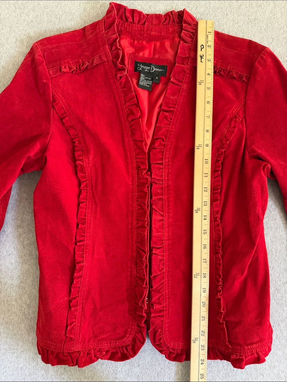 Vintage Suede Leather Red Ruffled Women's Jacket Medium Boho Whimsigoth Witchy - Picture 13 of 16